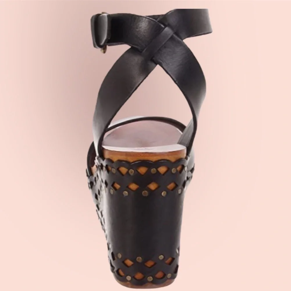 Ash Vanina Wooden and Leather Wedge Sandals